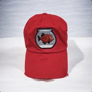 Vintage Knethos Piranhha Gang Cherry Red Silver & Black Distressed Dad Hat